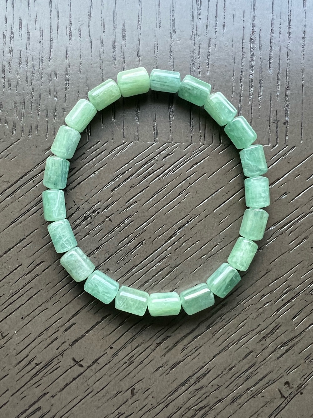 Green kyanite barrel bracelet 5-6mm SIZE 6.75’ ( ONE )